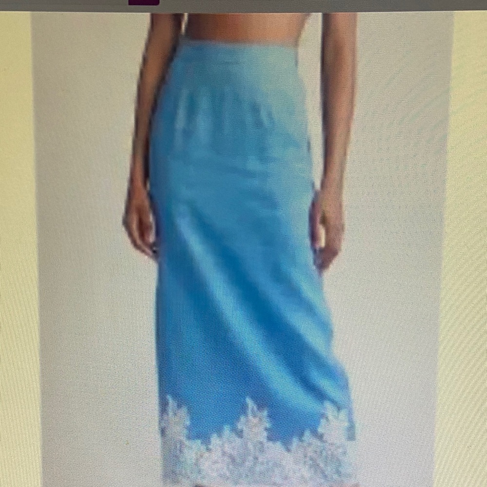 Wayf Sky Blue Maxi Skirt with White Lace